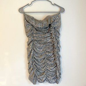 New Zara Silver Strapless Sequin Mini Dress Medium